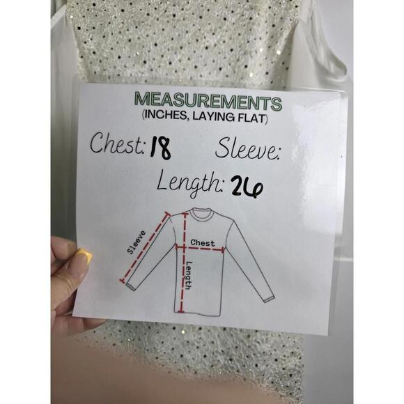 Cold Shoulder White Lace Top With Sequins Chiffon Sleeves Scalloped Hemline Sz M - Picture 6 of 8